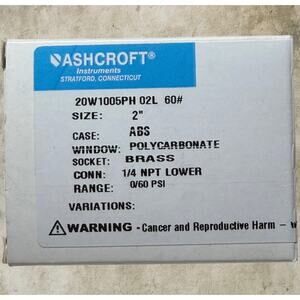 Ashcroft 0-60 PSI Pressure Gauge 2” Dial 1/4” NPT Lower Brass 20W1005PH